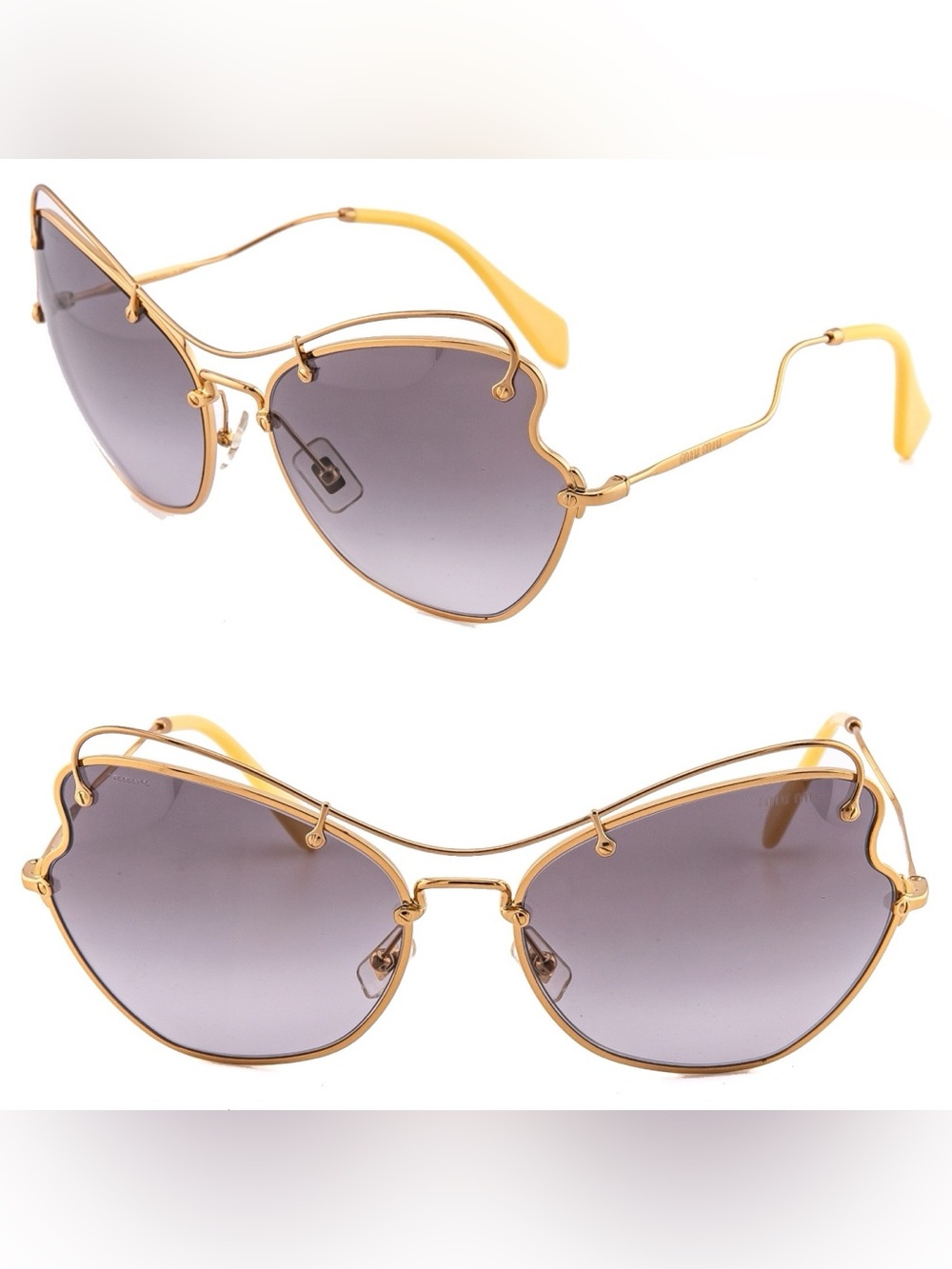Miu Miu SMU56R Gold Butterfly Cat Eye Sunglasses Gray Gradient Made Italy